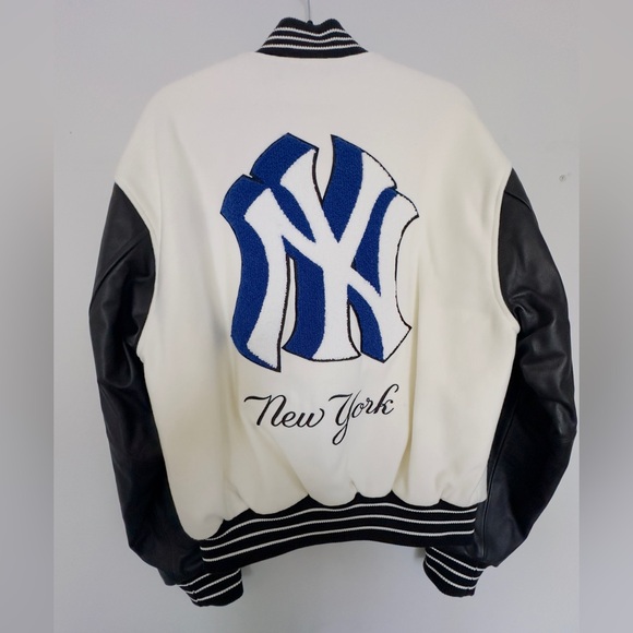 New York Yankees PLEASURES Full-Snap
Varsity Jacket - White - Picture 1 of 7